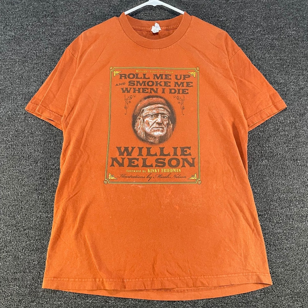 Willie Nelson T Shirt Mens M Orange Good Roll Me Up And Smoke Me 2013 Graphic